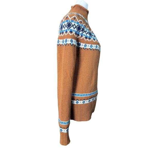 J Crew Southwestern Adobe Sz Small Wool Blend Fair Isle Rust Gold Aztec Sweater - Picture 4 of 7